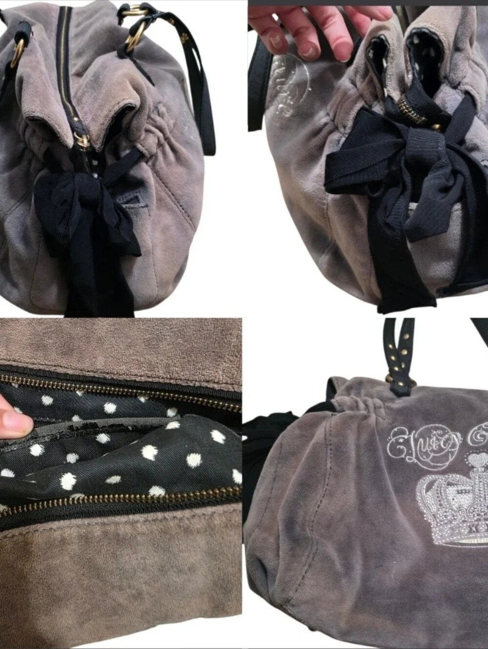 Juicy couture vintage embroidered brown faded bag with side bows